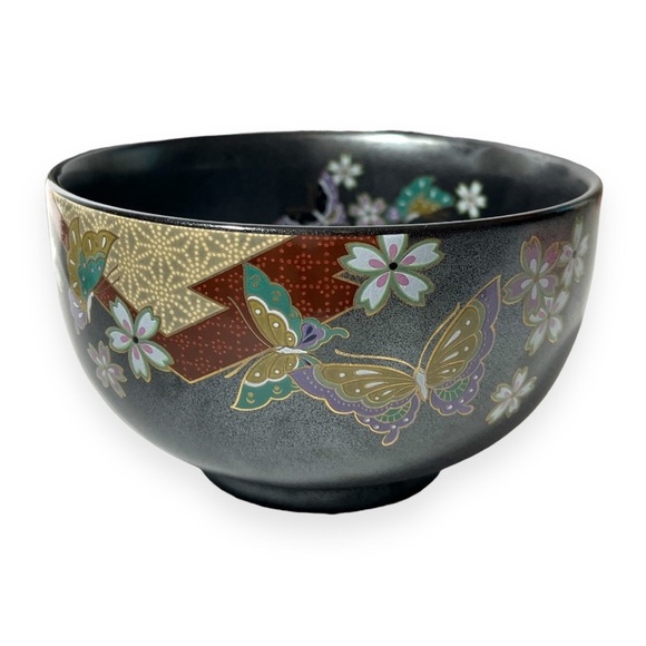 Japanese Pottery Bowl‎ 4pc Floral Butterfly Classic Metallic Color 5” Dinnerware - Picture 2 of 11